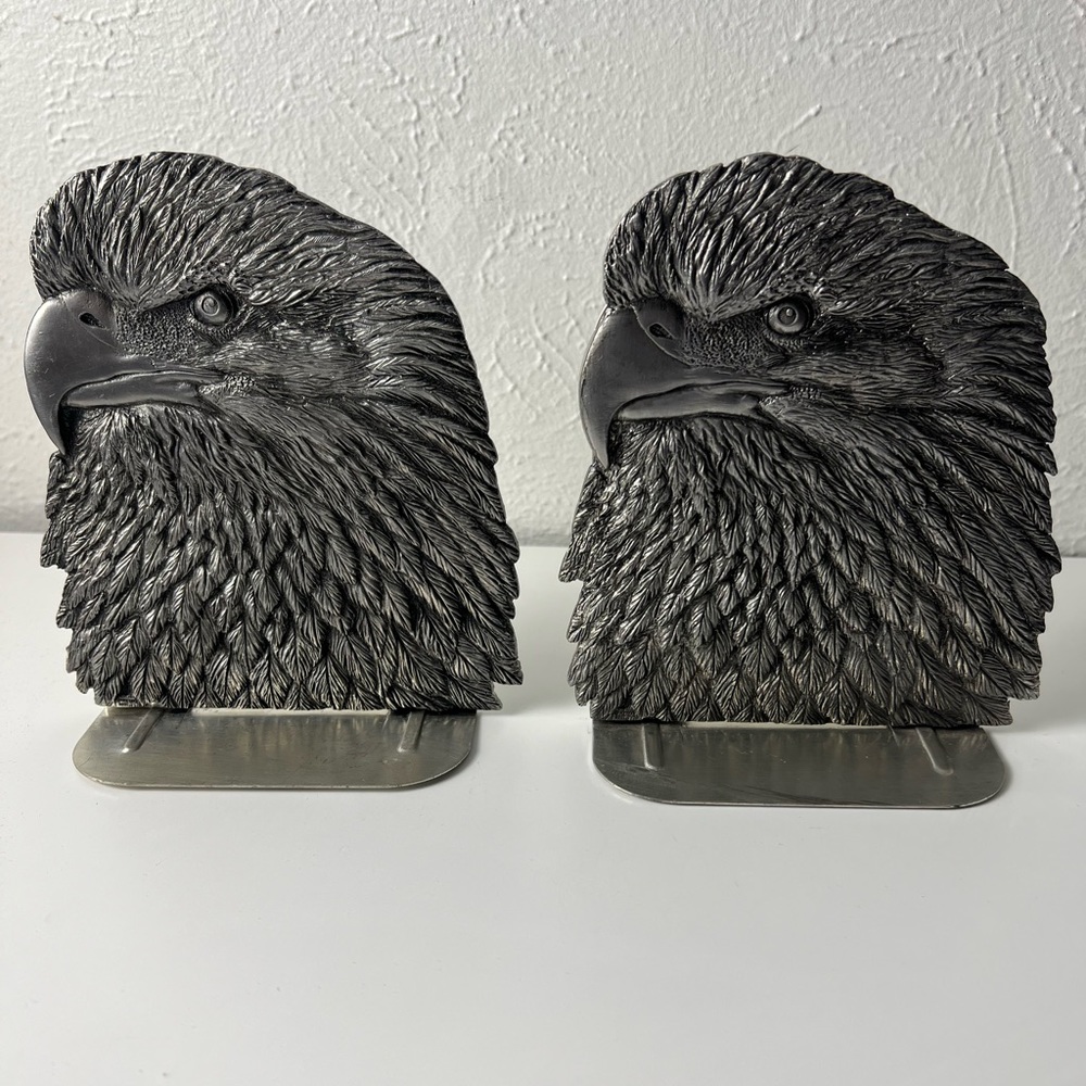 Vintage Metzke USA Signed Pewter American Eagle Bookends